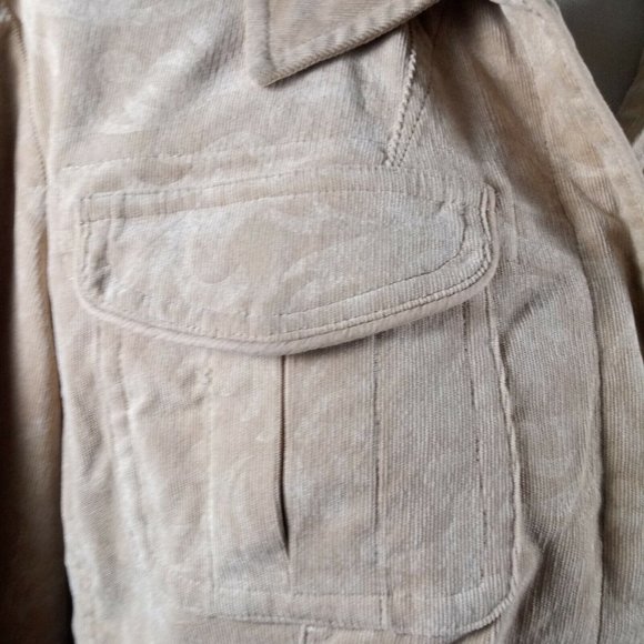 Chicos Retro Corduroy Jacket Tan Size 2 Subtle Swirl Pattern Cabincore - Picture 10 of 15